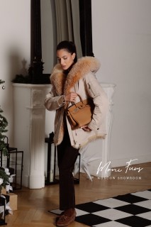 Парка бежевая с мехом лисы 70 см.ХМ