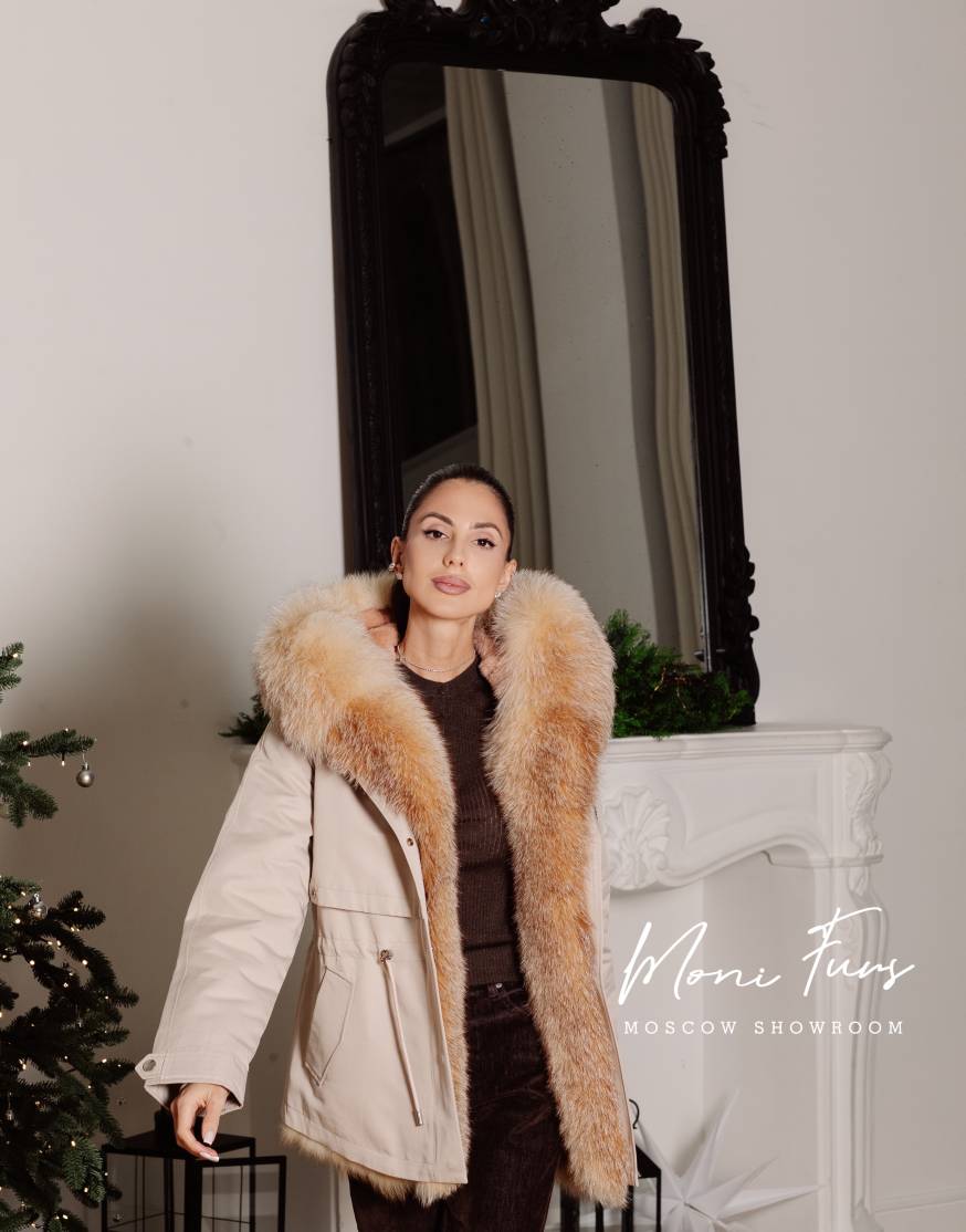 Женская бежeвая парка 70 см