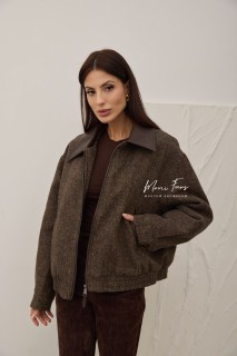  Куртка-бомбер женская коричневая 58 см