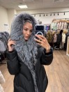 Женский черный пуховик с мехом чернобурой лисы 70 см