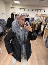 Женский черный пуховик с мехом чернобурой лисы 70 см