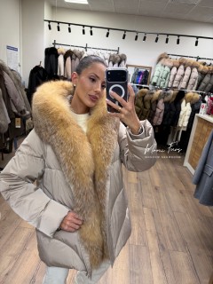 Женский светлый кофе пуховик с мехом песца 70 см