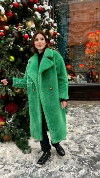 Шуба тедди из овчины “изумурд” 105 см.