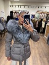 Женский серый пуховик с мехом лисы и капюшоном 75 см