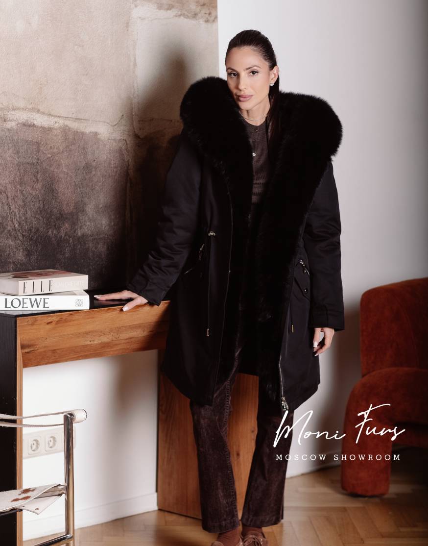 Парка черная с мехом черного песца 90 см