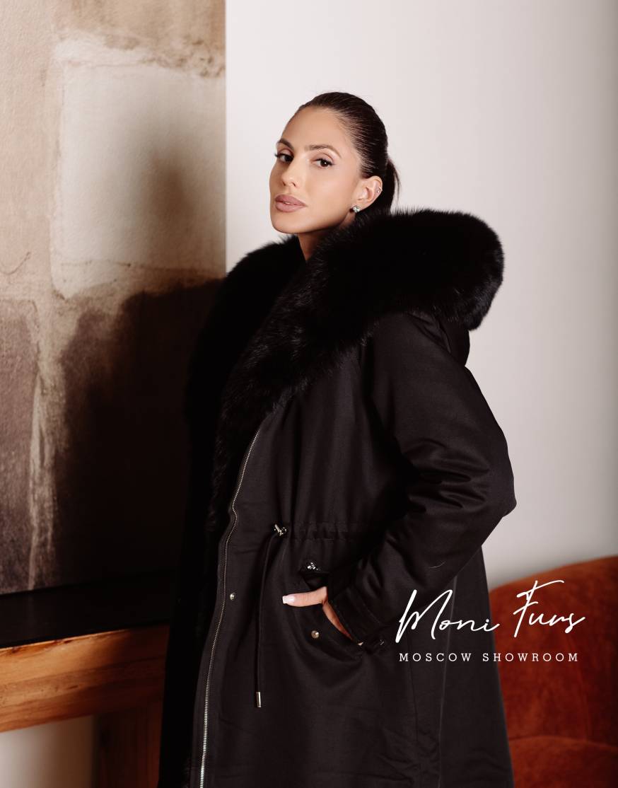 Парка черная с мехом черного песца 90 см