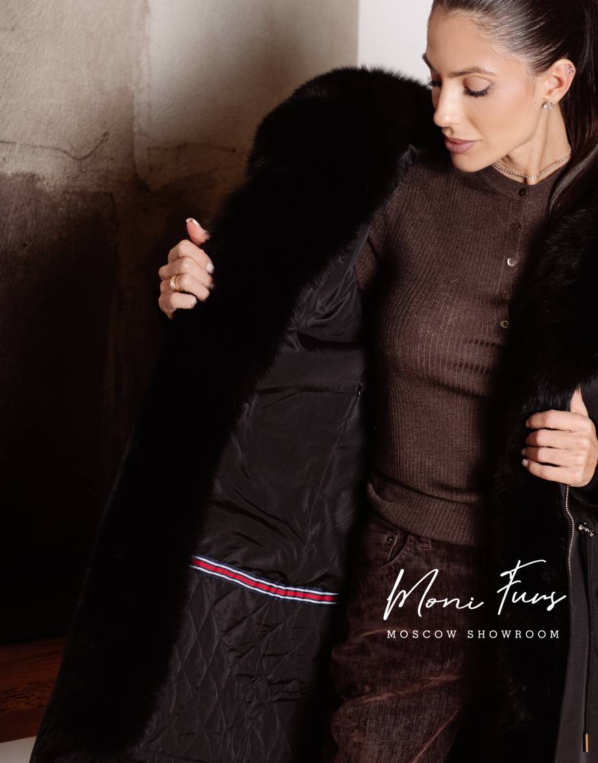 Парка черная с мехом черного песца 90 см
