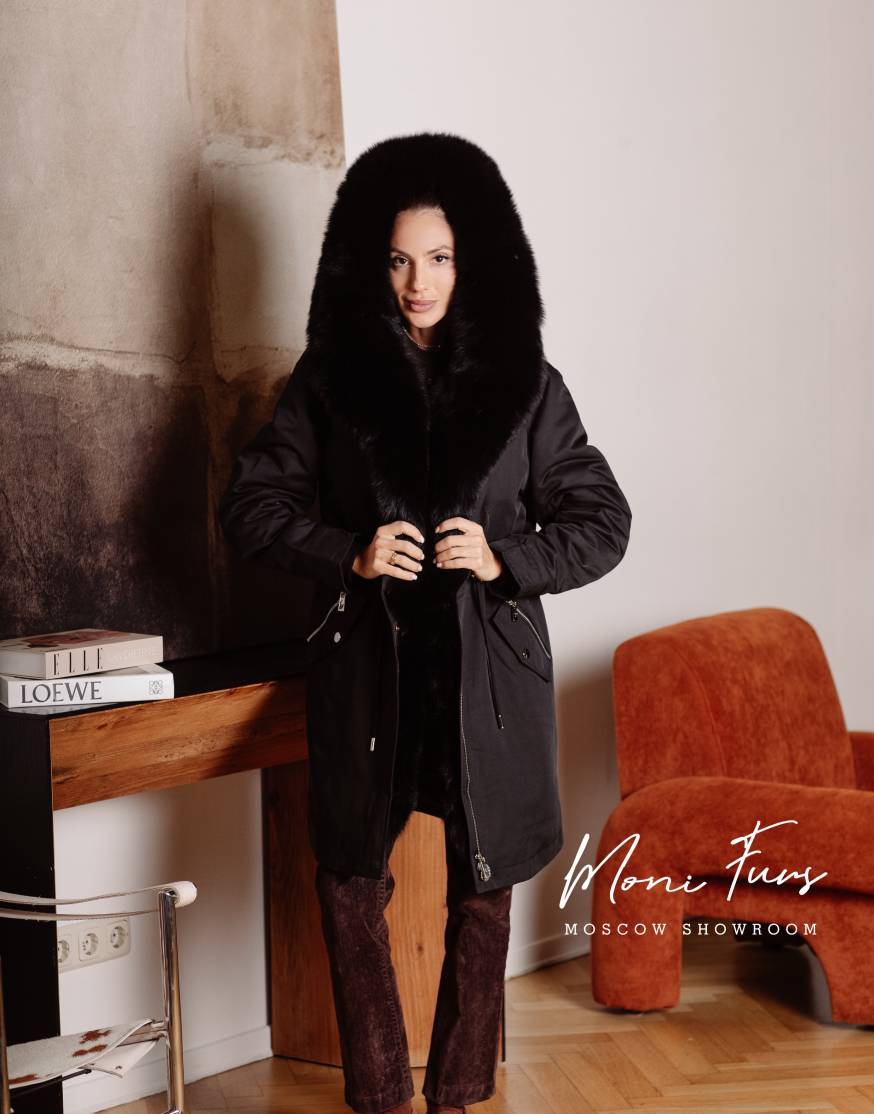 Парка черная с мехом черного песца 90 см