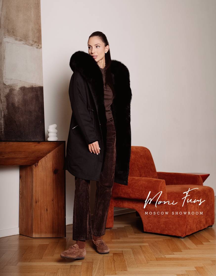 Парка черная с мехом черного песца 90 см