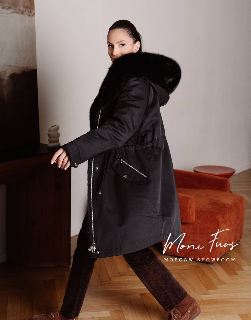 Парка черная с мехом черного песца 90 см