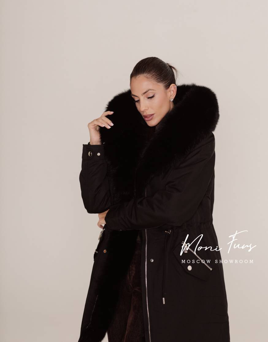 Парка черная с мехом черного песца 90 см