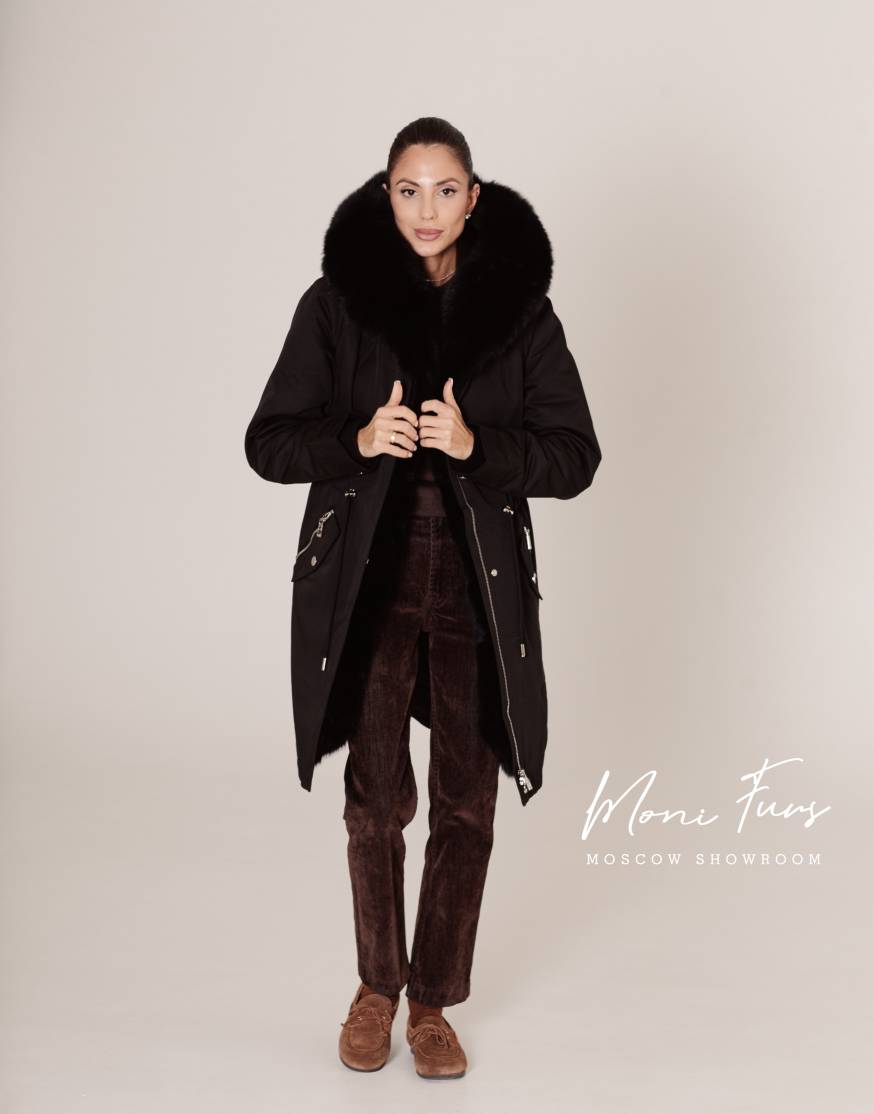 Парка черная с мехом черного песца 90 см