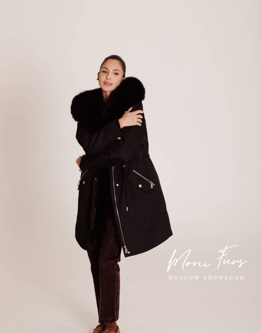 Парка черная с мехом черного песца 90 см