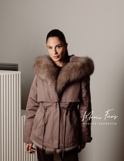 Парка мокко с мехом песца тор тор и капюшоном 70 см.