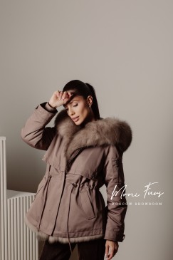 Парка мокко с мехом песца тор тор и капюшоном 70 см.