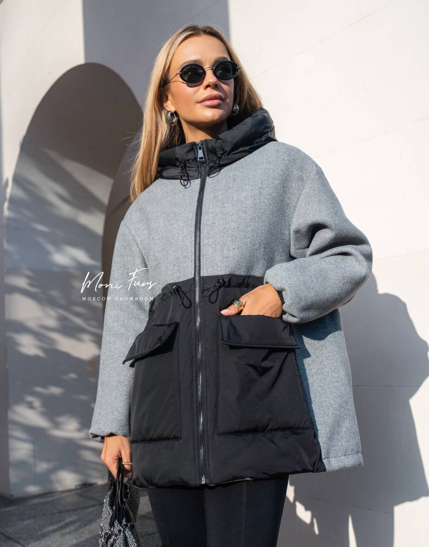 Куртка серая с капюшоном 80 см.