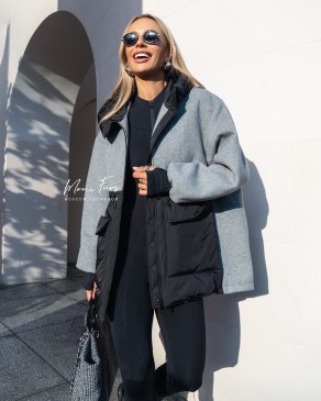 Куртка-бомбер серая с капюшоном 80 см.