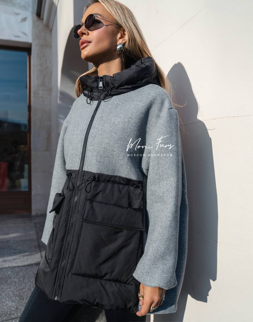 Куртка серая с капюшоном 80 см.